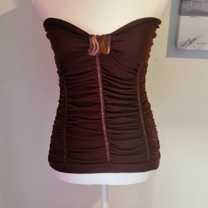 Coffee brown ruffled Strapless Tank Top. Size S-M